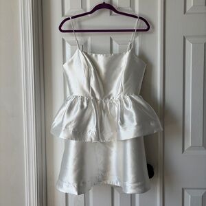 Bubbly Charm White Taffeta Tiered Ruffled Mini Dress
